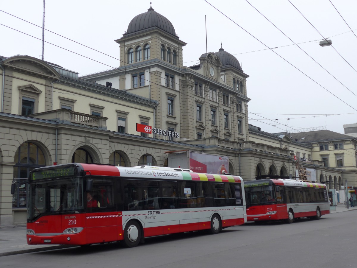 (157'527) - SW Winterthur - Nr. 210/ZH 730'210 - Solaris am 26. November 2014 beim Hauptbahnhof Winterthur