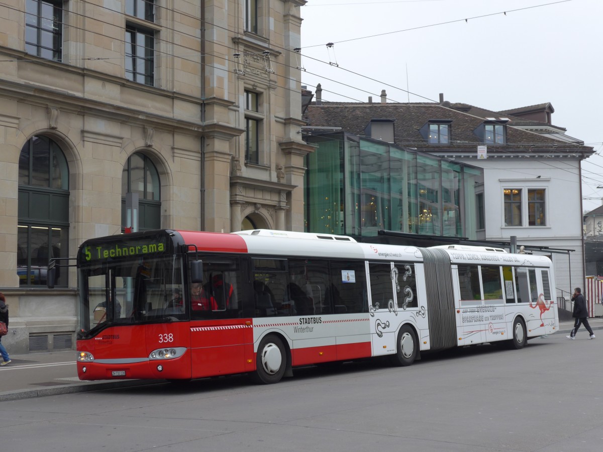(157'528) - SW Winterthur - Nr. 338/ZH 730'338 - Solaris am 26. November 2014 beim Hauptbahnhof Winterthur