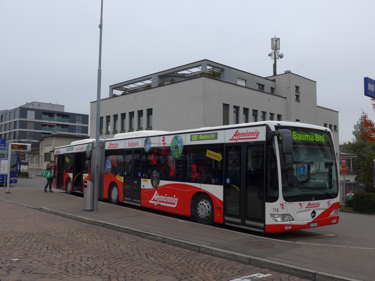 (157'543) - VZO Grningen - Nr. 119/ZH 745'119 - Mercedes am 26. November 2014 beim Bahnhof Wetzikon