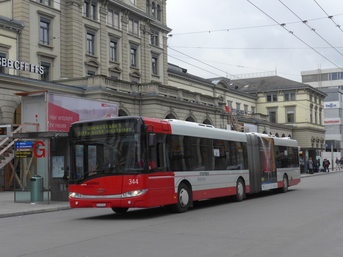 (157'637) - SW Winterthur - Nr. 344/ZH 745'344 - Solaris am 6. Dezember 2014 beim Hauptbahnhof Winterthur