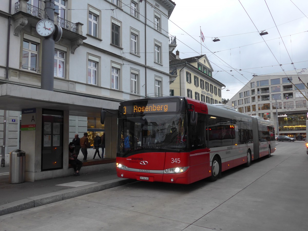 (157'667) - SW Winterthur - Nr. 345/ZH 766'345 - Solaris am 6. Dezember 2014 beim Hauptbahnhof Winterthur