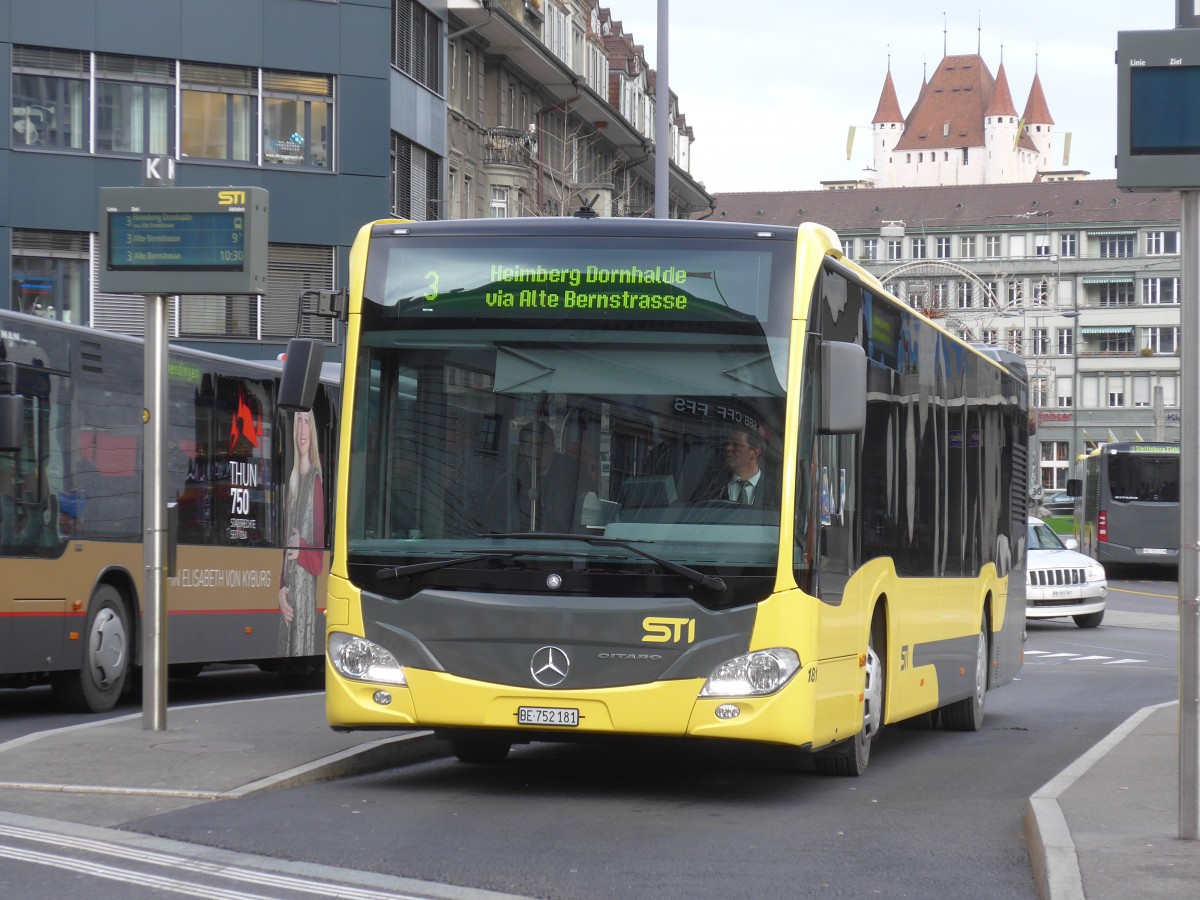 (157'808) - STI Thun - Nr. 181/BE 752'181 - Mercedes am 15. Dezember 2014 beim Bahnhof Thun