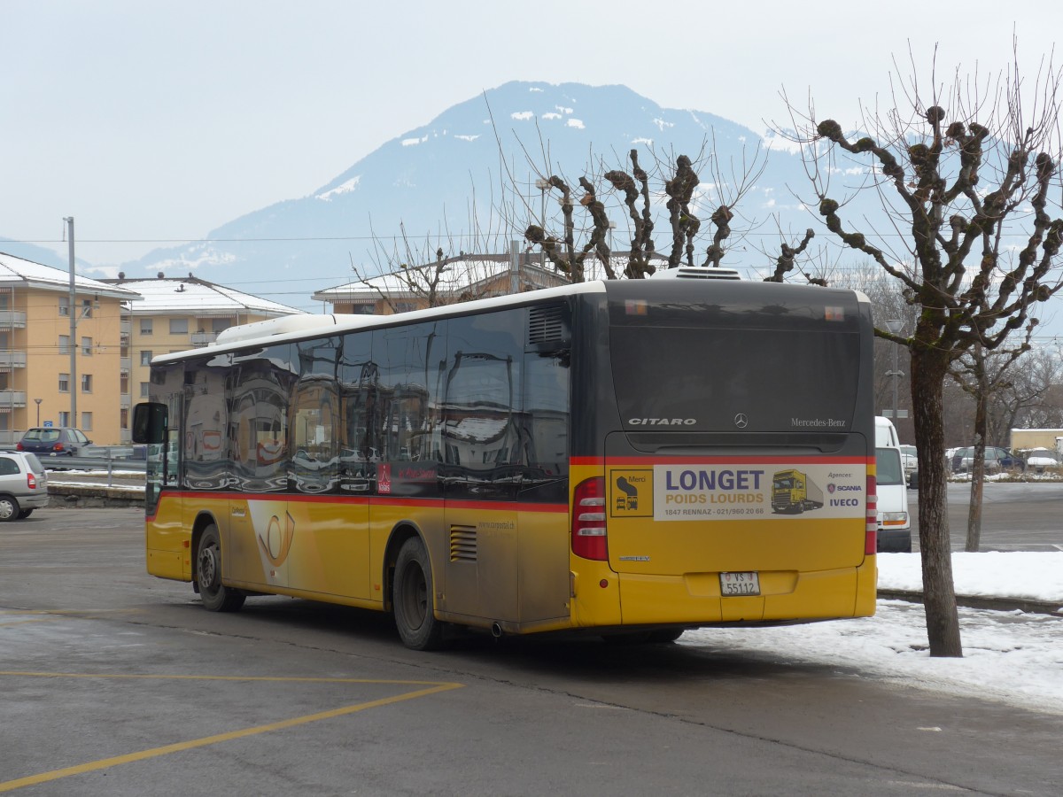 (158'146) - MOB Montreux - Nr. 32/VS 55'112 - Mercedes am 2. Januar 2015 beim Bahnhof Monthey CFF