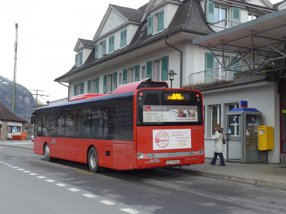 (158'333) - AFA Adelboden - Nr. 91/BE 26'704 - Solaris am 11. Januar 2015 beim Bahnhof Frutigen
