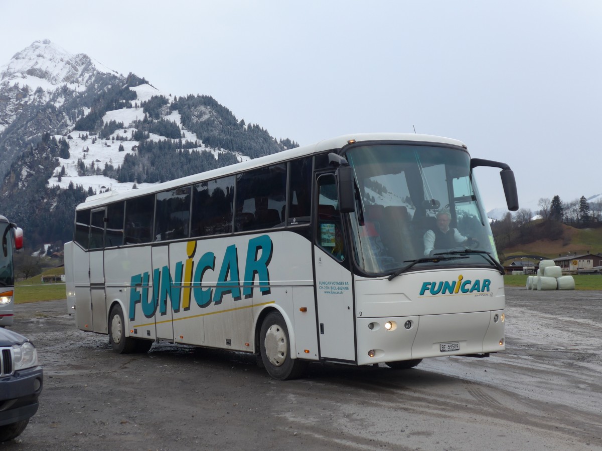 (158'378) - Funi-Car, Biel - Nr. 9/BE 59'509 - Bova am 11. Januar 2015 in Frutigen, Flugplatz