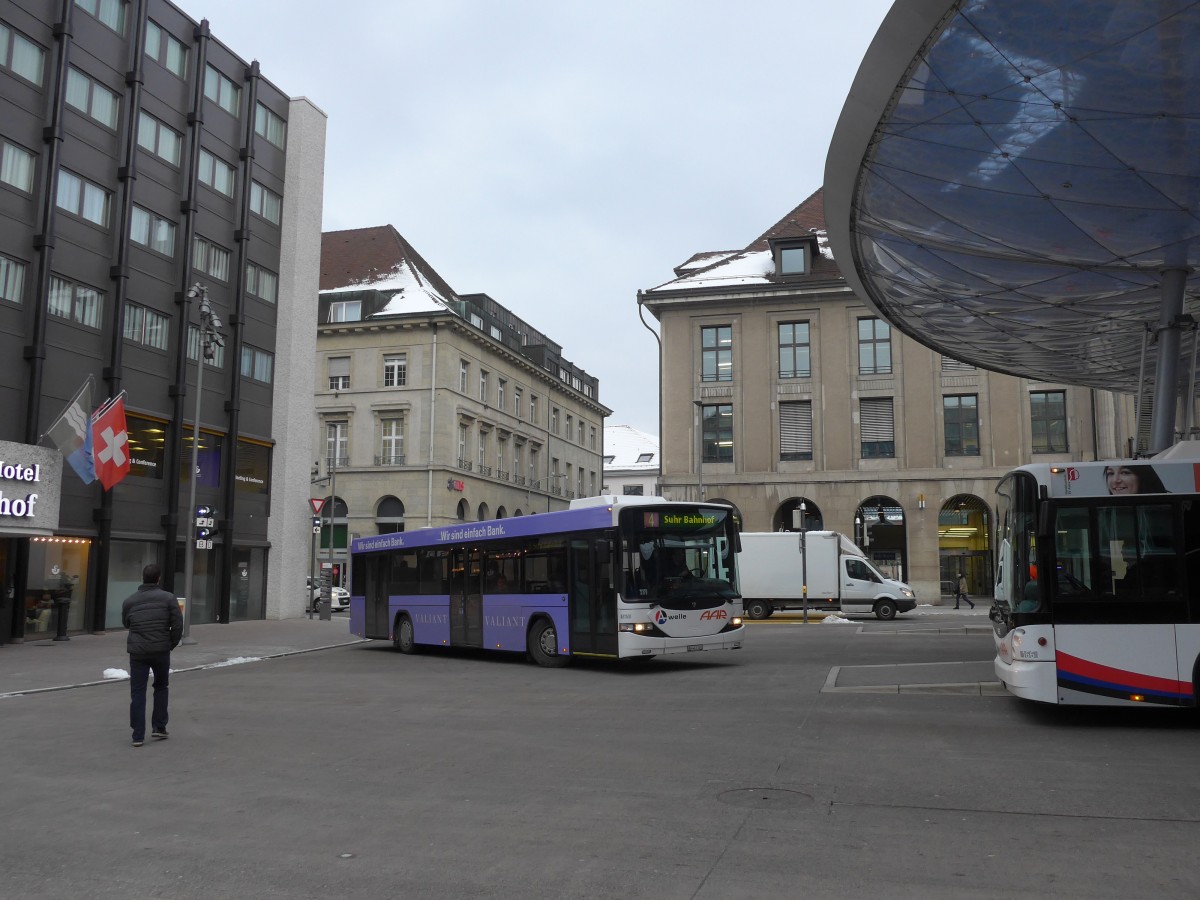 (158'588) - AAR bus+bahn, Aarau - Nr. 161/AG 441'161 - Scania/Hess am 4. Februar 2015 beim Bahnhof Aarau