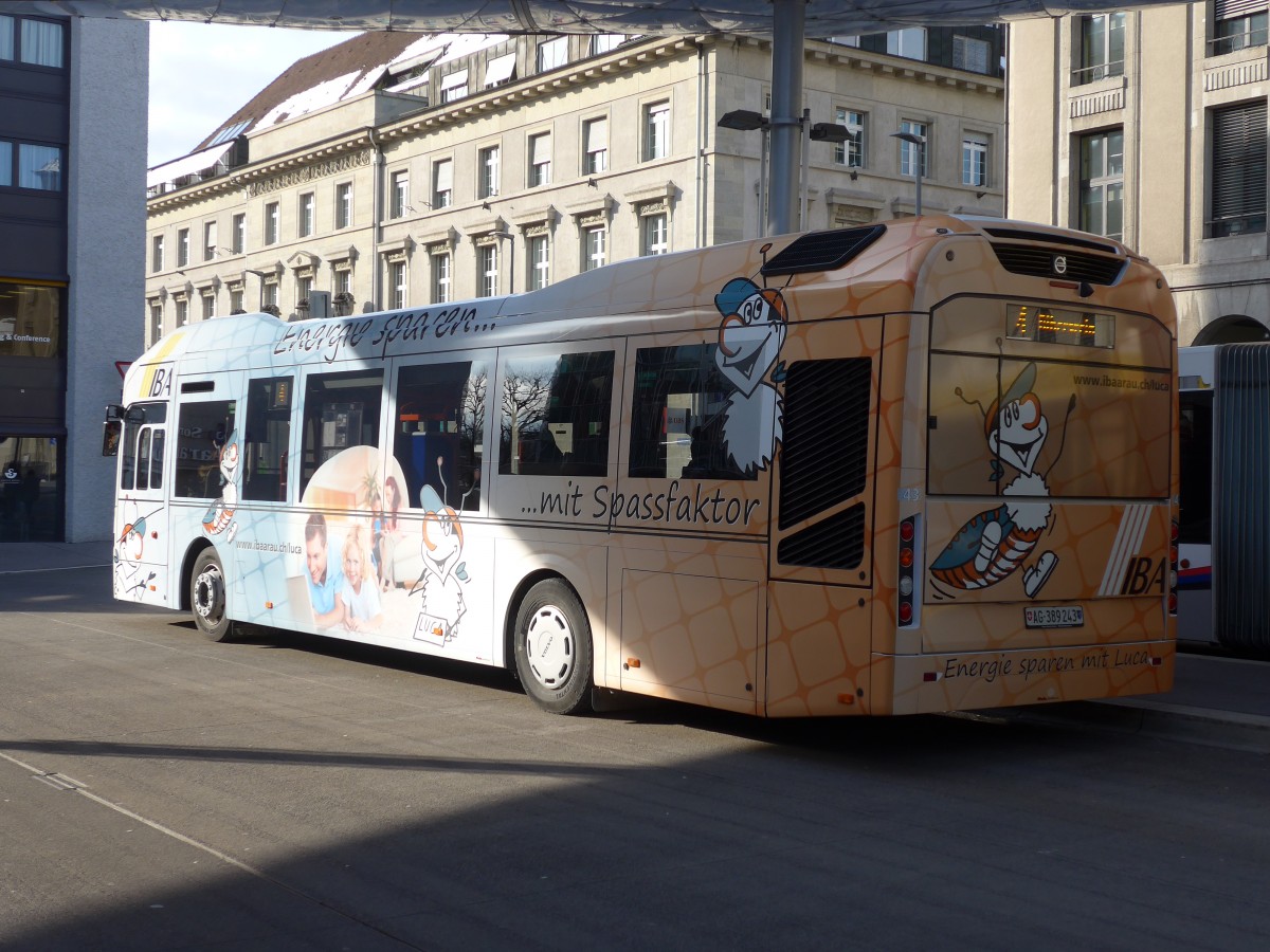 (158'605) - AAR bus+bahn, Aarau - Nr. 43/AG 389'243 - Volvo am 4. Februar 2015 beim Bahnhof Aarau