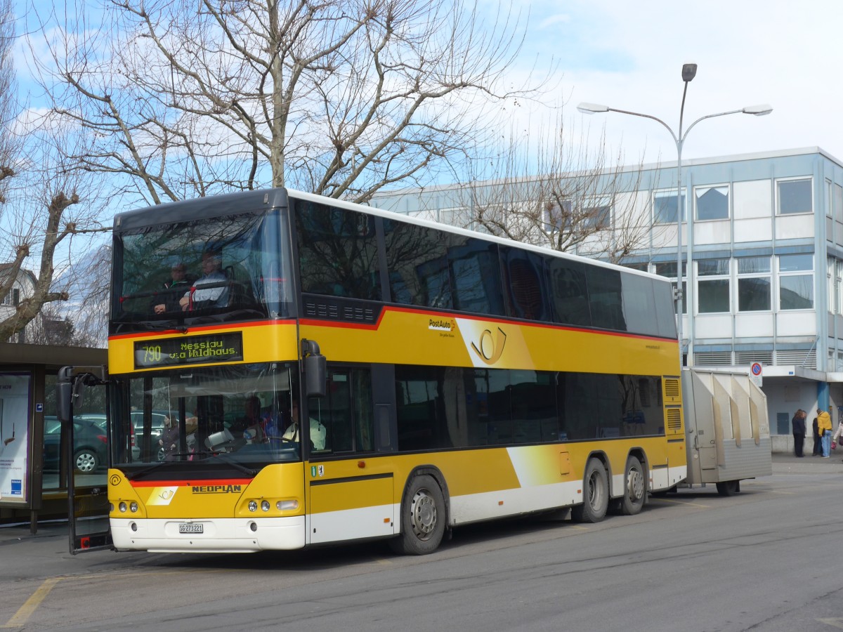 (158'699) - PostAuto Ostschweiz - SG 273'221 - Neoplan (ex P 27'020) am 14. Februar 2015 beim Bahnhof Buchs