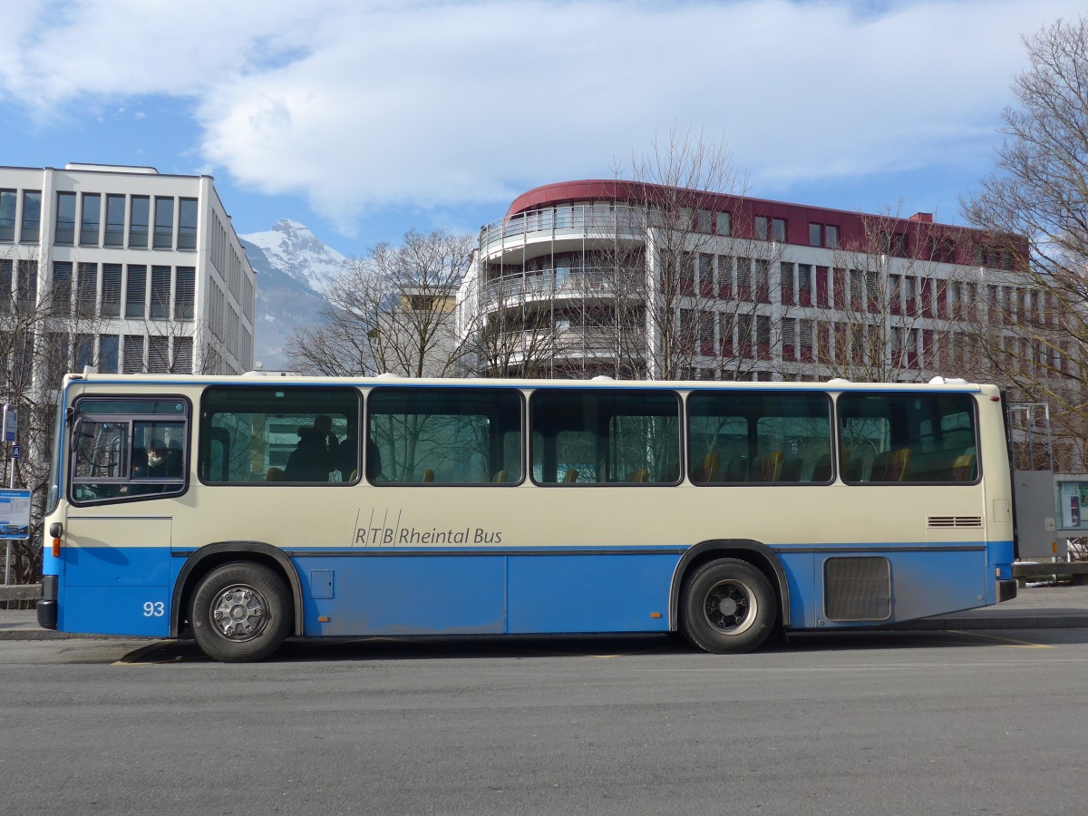 (158'709) - RTB Altsttten - Nr. 93/SG 376'200 - NAW/Lauber (ex R.G.V. Autobus, Stabio; ex AMSA Chiasso Nr. 23; ex AWA Amden Nr. 3) am 14. Februar 2015 beim Bahnhof Buchs