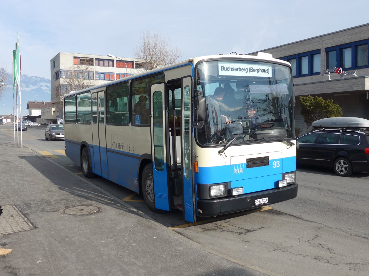 (158'711) - RTB Altsttten - Nr. 93/SG 376'200 - NAW/Lauber (ex R.G.V. Autobus, Stabio; ex AMSA Chiasso Nr. 23; ex AWA Amden Nr. 3) am 14. Februar 2015 beim Bahnhof Buchs