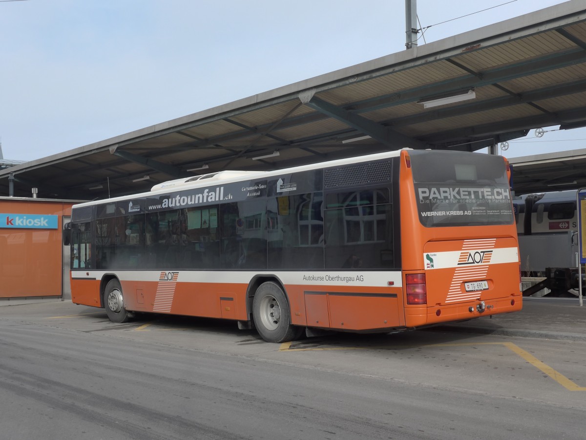 (158'746) - AOT Amriswil - Nr. 1/TG 690 - Neoplan (ex Vorfhrfahrzeug) am 14. Februar 2015 beim Bahnhof Romanshorn