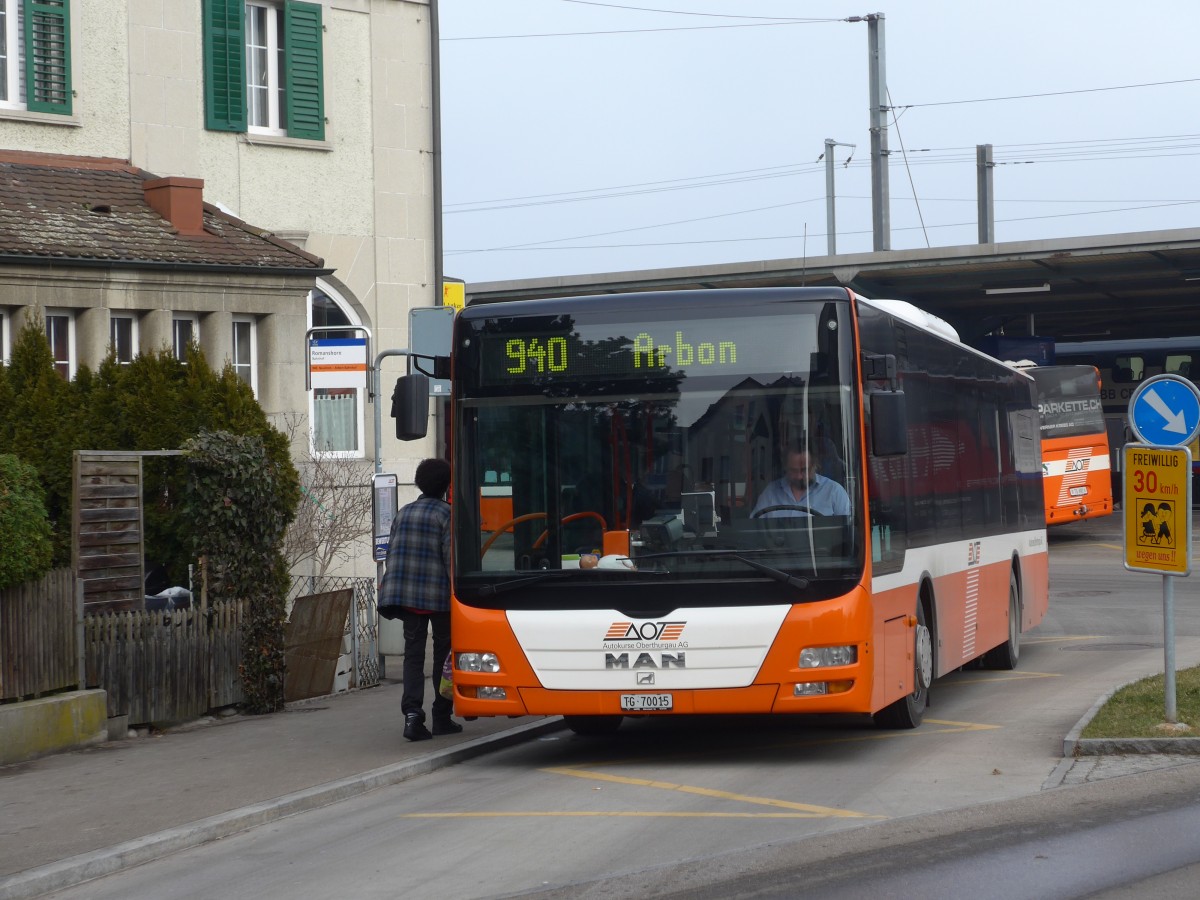 (158'747) - AOT Amriswil - Nr. 9/TG 70'015 - MAN am 14. Februar 2015 beim Bahnhof Romanshorn