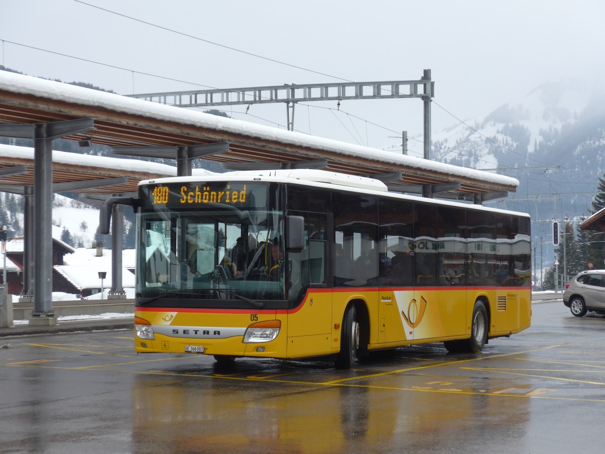 (158'880) - Kbli, Gstaad - Nr. 5/BE 366'987 - Setra am 23. Februar 2015 beim Bahnhof Gstaad