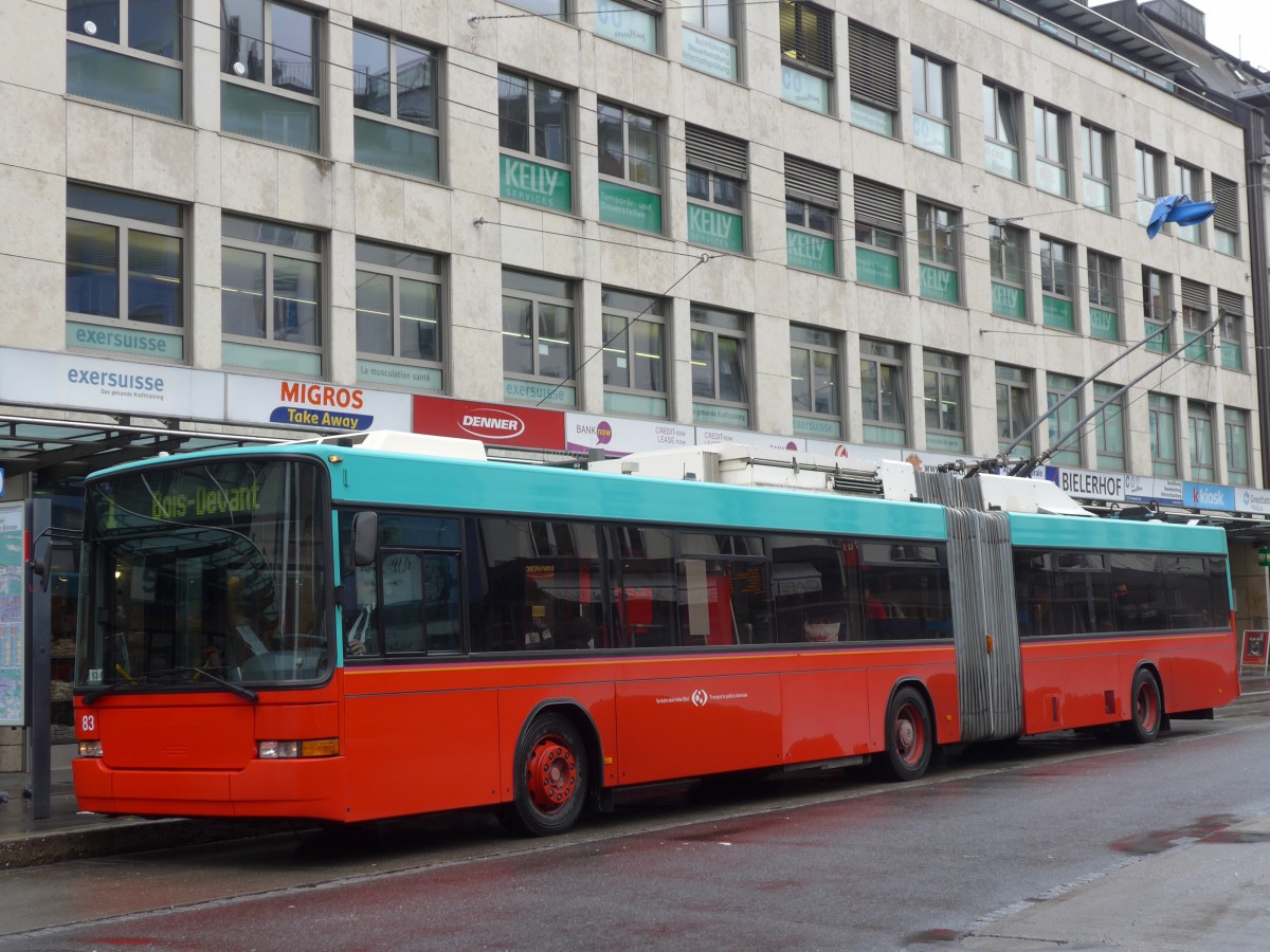 (158'964) - VB Biel - Nr. 83 - NAW/Hess Gelenktrolleybus am 2. Mrz 2015 in Biel, Guisanplatz