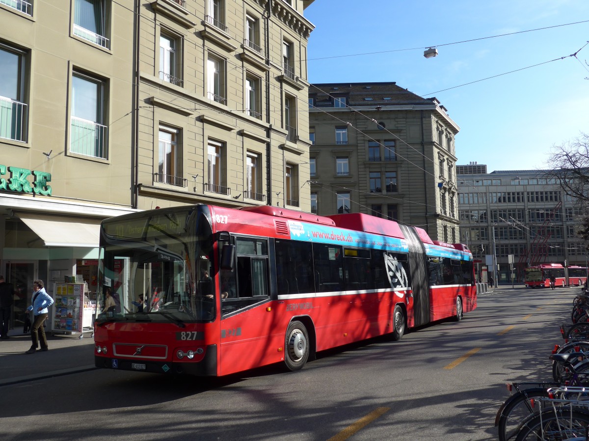 (159'045) - Bernmobil, Bern - Nr. 827/BE 612'827 - Volvo am 9. Mrz 2015 in Bern, Hirschengraben
