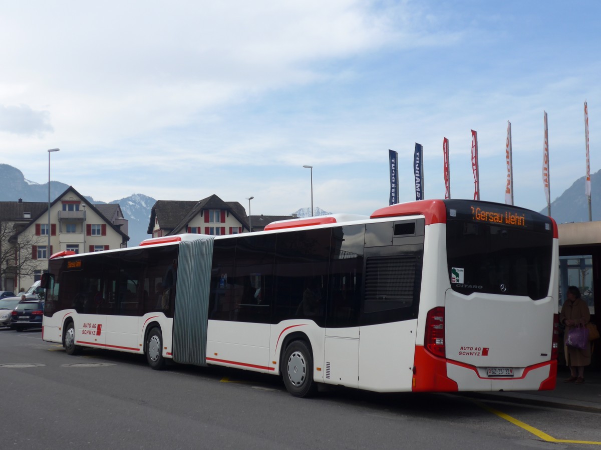 (159'244) - AAGS Schwyz - Nr. 32/SZ 28'732 - Mercedes am 17. Mrz 2015 beim Bahnhof Brunnen
