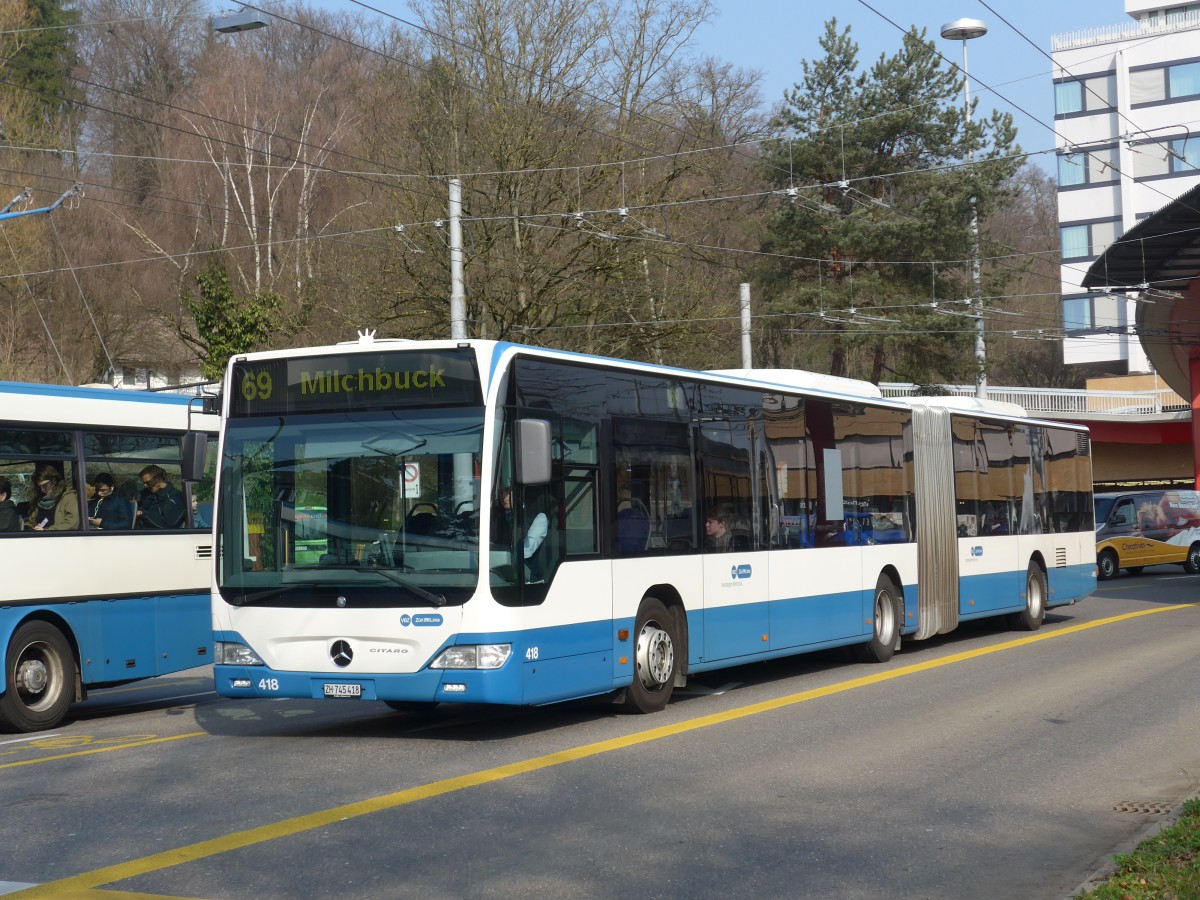 (159'369) - VBZ Zrich - Nr. 418/ZH 745'418 - Mercedes am 19. Mrz 2015 in Zrich, Bucheggplatz