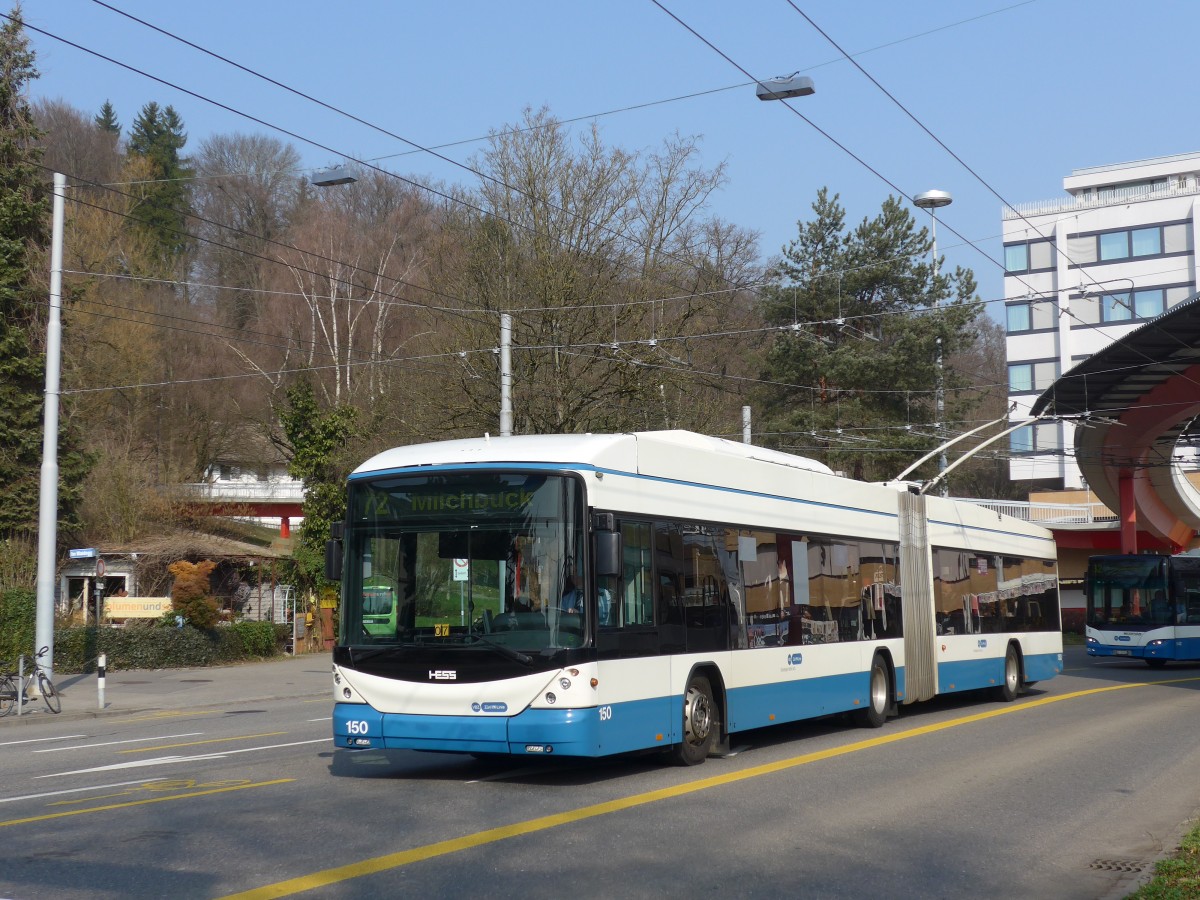 (159'383) - VBZ Zrich - Nr. 150 - Hess/Hess Gelenktrolleybus am 19. Mrz 2015 in Zrich, Bucheggplatz