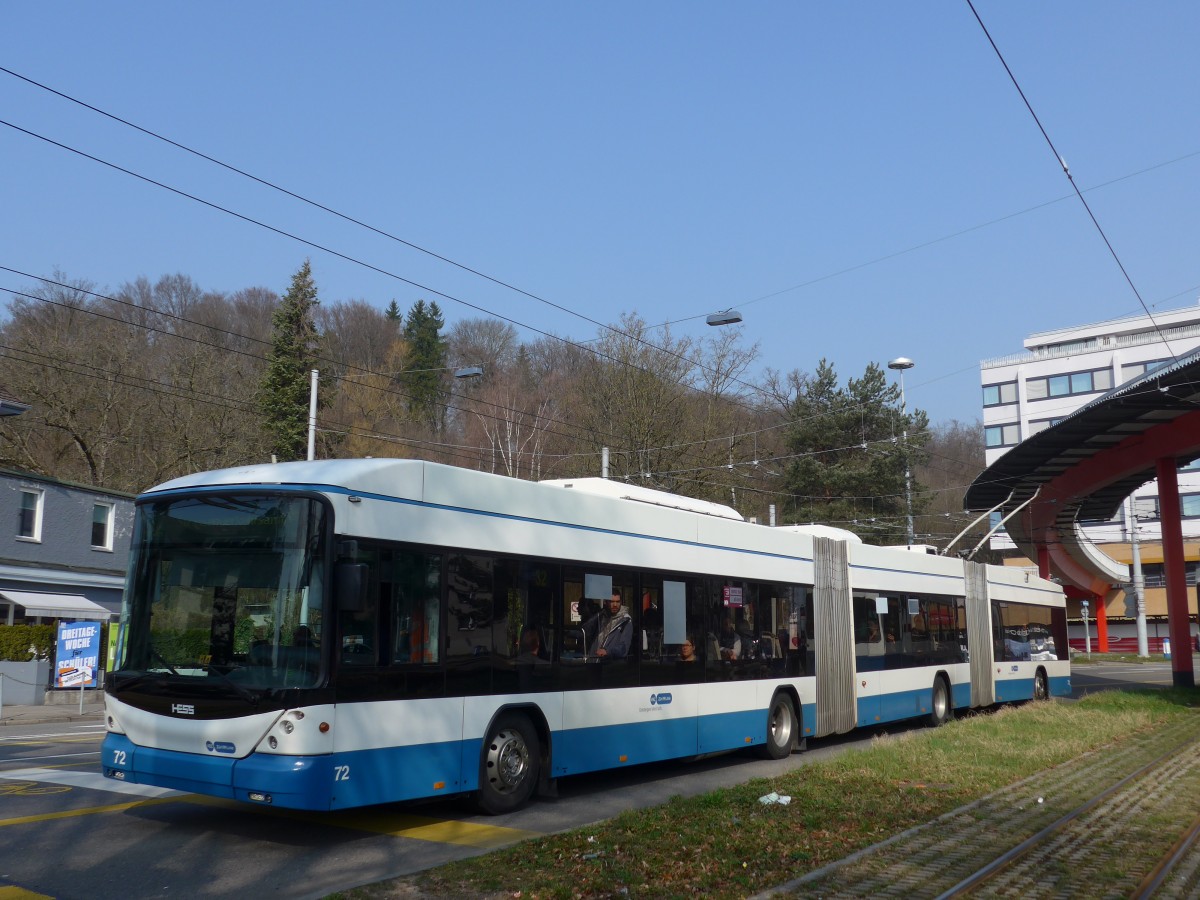(159'386) - VBZ Zrich - Nr. 72 - Hess/Hess Doppelgelenktrolleybus am 19. Mrz 2015 in Zrich, Bucheggplatz