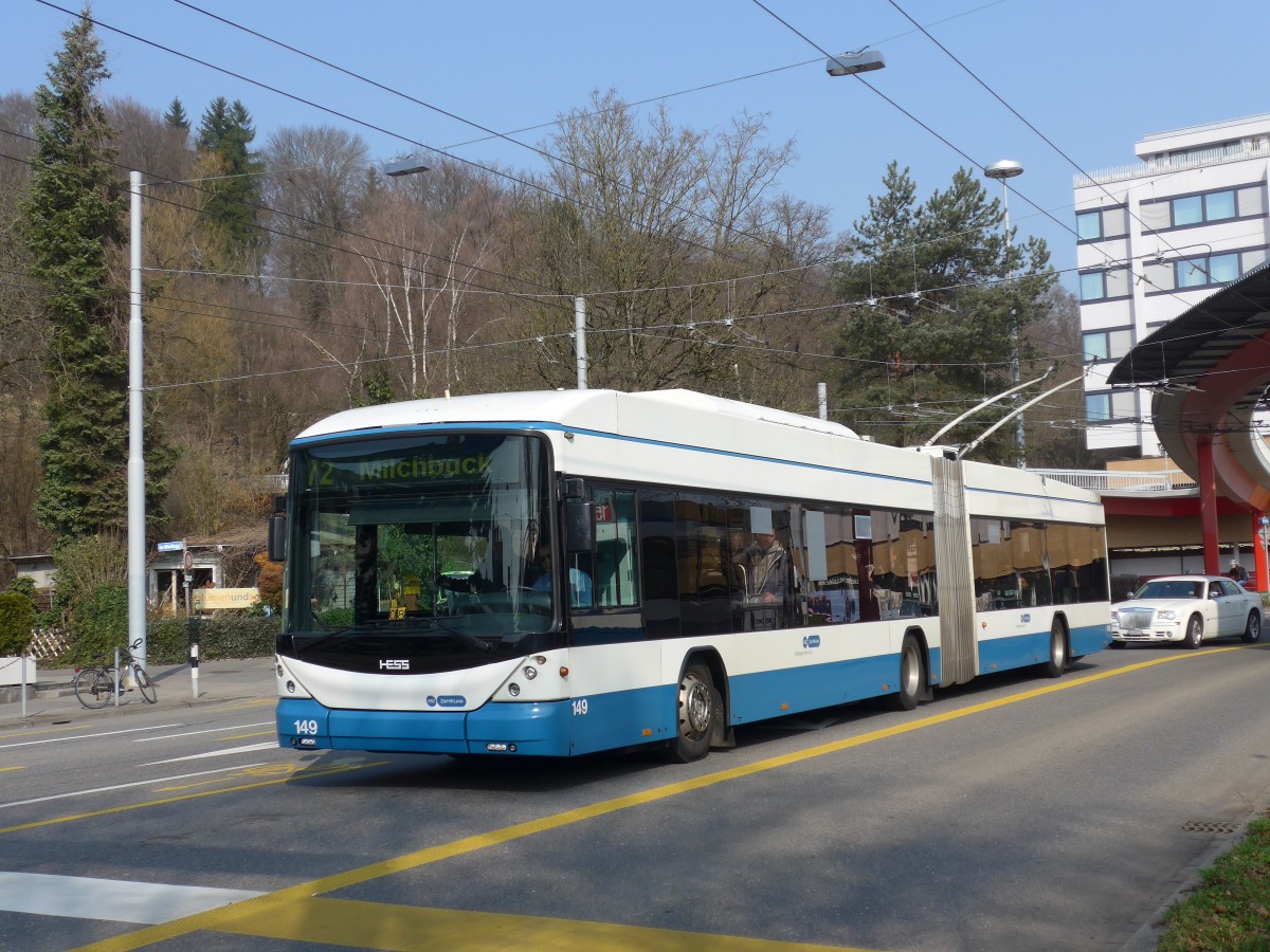 (159'391) - VBZ Zrich - Nr. 149 - Hess/Hess Gelenktrolleybus am 19. Mrz 2015 in Zrich, Bucheggplatz