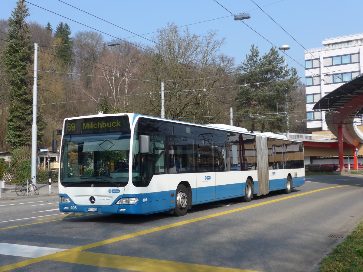 (159'392) - VBZ Zrich - Nr. 406/ZH 745'406 - Mercedes am 19. Mrz 2015 in Zrich, Bucheggplatz