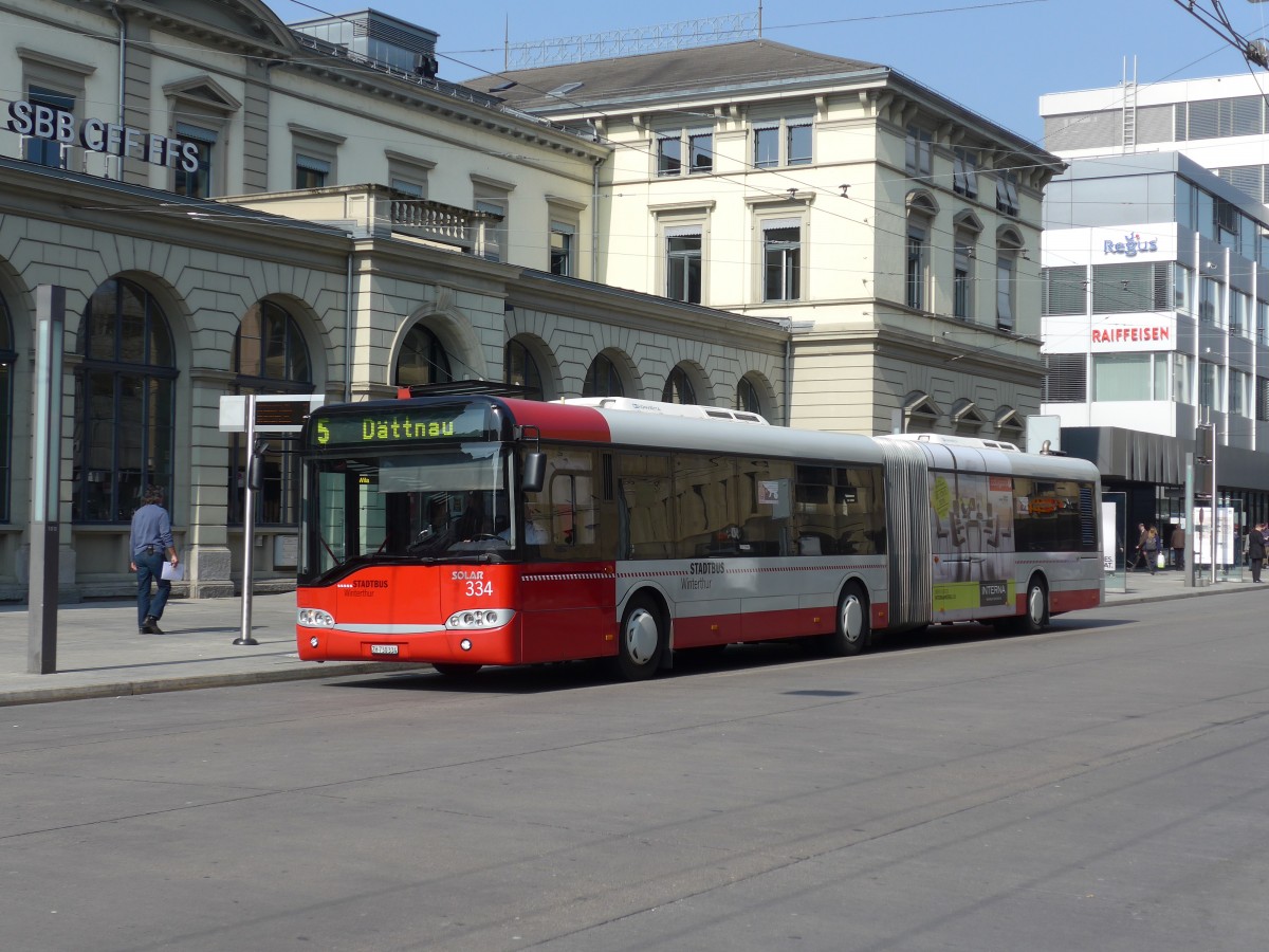 (159'417) - SW Winterthur - Nr. 334/ZH 730'334 - Solaris am 19. Mrz 2015 beim Hauptbahnhof Winterthur