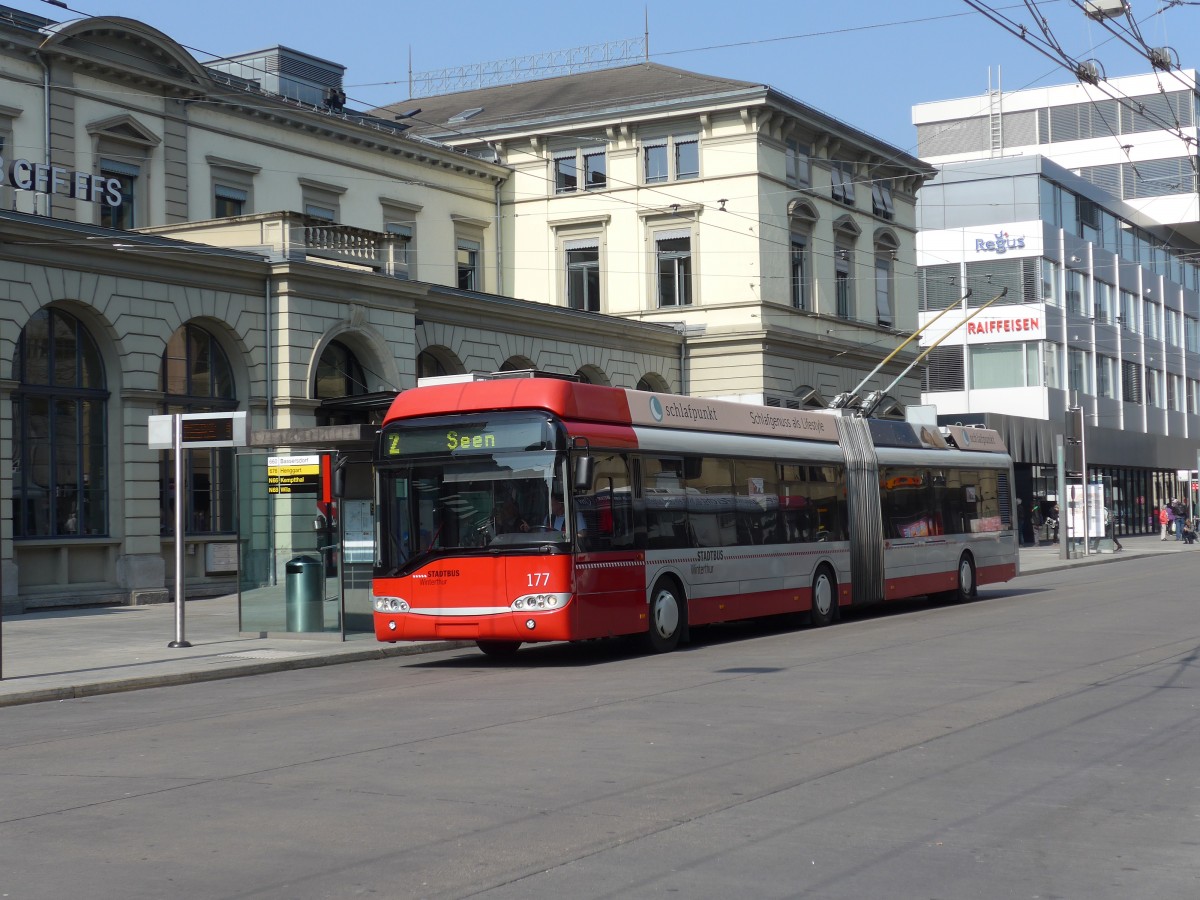 (159'420) - SW Winterthur - Nr. 177 - Solaris Gelenktrolleybus am 19. Mrz 2015 beim Hauptbahnhof Winterthur