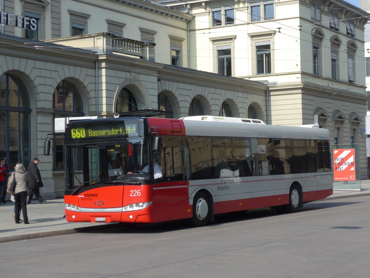 (159'424) - SW Winterthur - Nr. 226/ZH 745'226 - Solaris am 19. Mrz 2015 beim Hauptbahnhof Winterthur