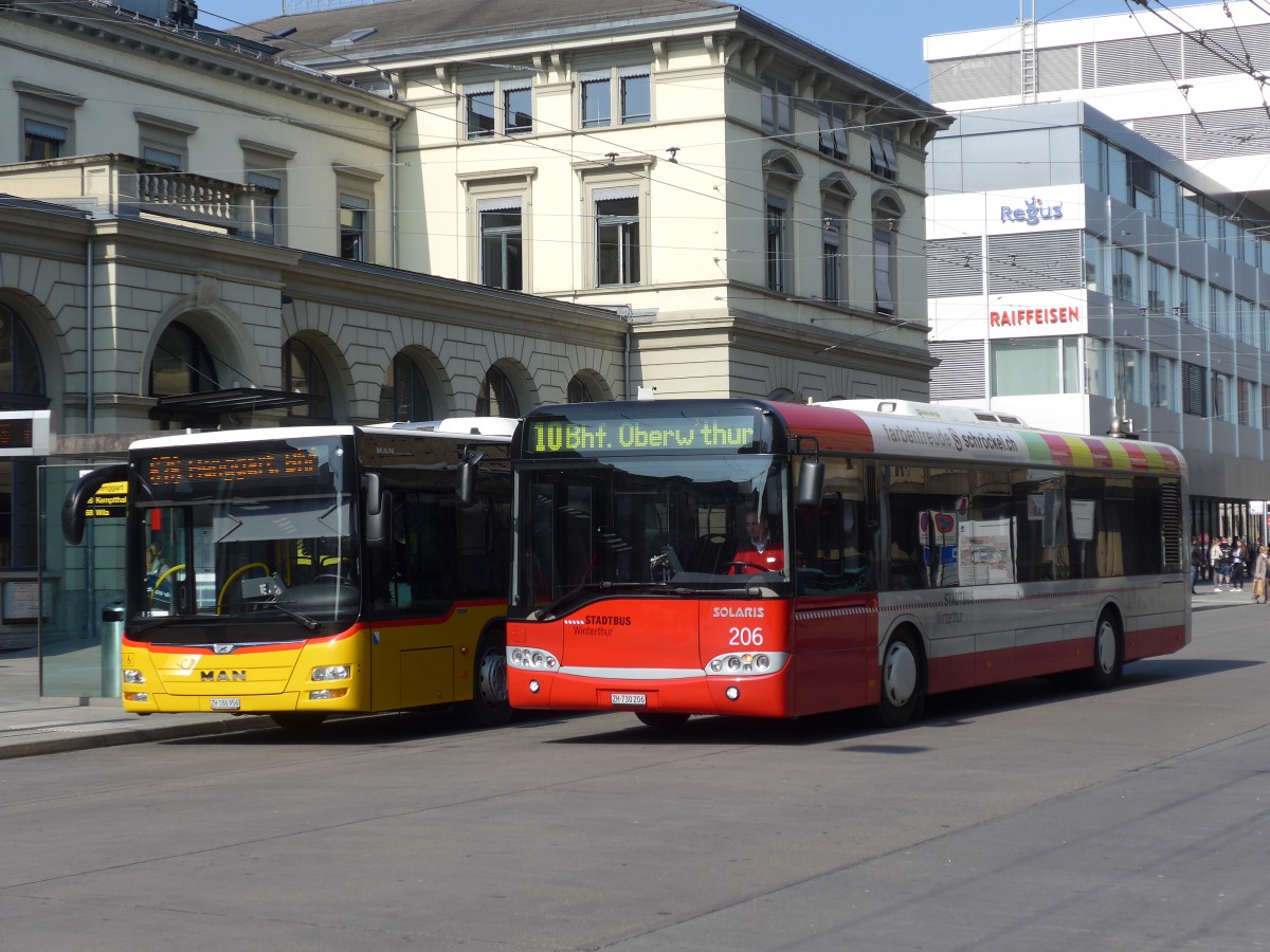 (159'428) - SW Winterthur - Nr. 206/ZH 730'206 - Solaris am 19. Mrz 2015 beim Hauptbahnhof Winterthur