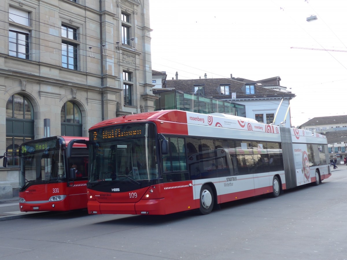 (159'450) - SW Winterthur - Nr. 109 - Hess/Hess Gelenktrolleybus am 27. Mrz 2015 beim Hauptbahnhof Winterthur