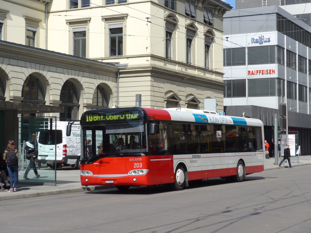 (159'454) - SW Winterthur - Nr. 203/ZH 730'203 - Solaris am 27. Mrz 2015 beim Hauptbahnhof Winterthur