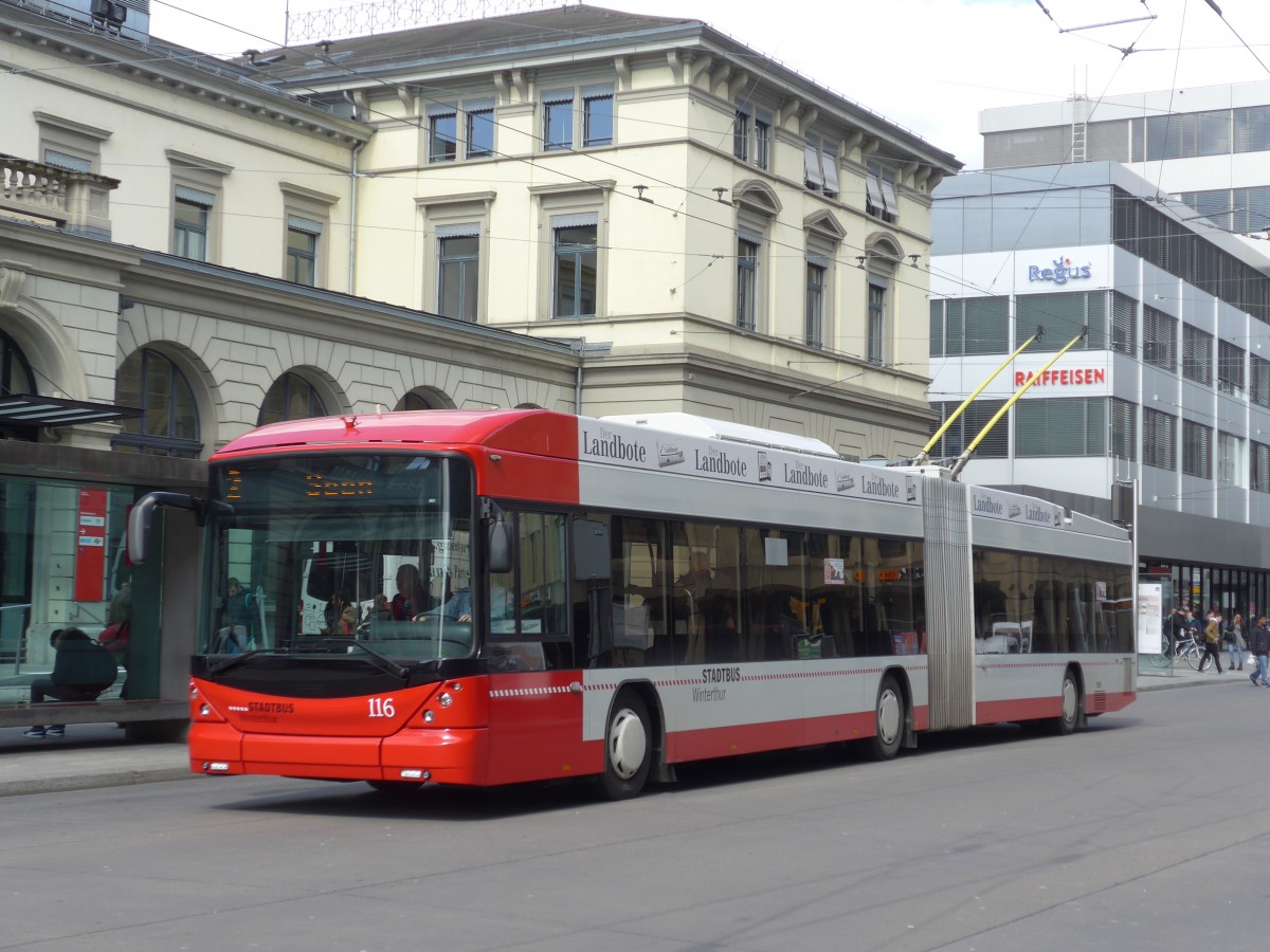 (159'465) - SW Winterthur - Nr. 116 - Hess/Hess Gelenktrolleybus am 27. Mrz 2015 beim Hauptbahnhof Winterthur