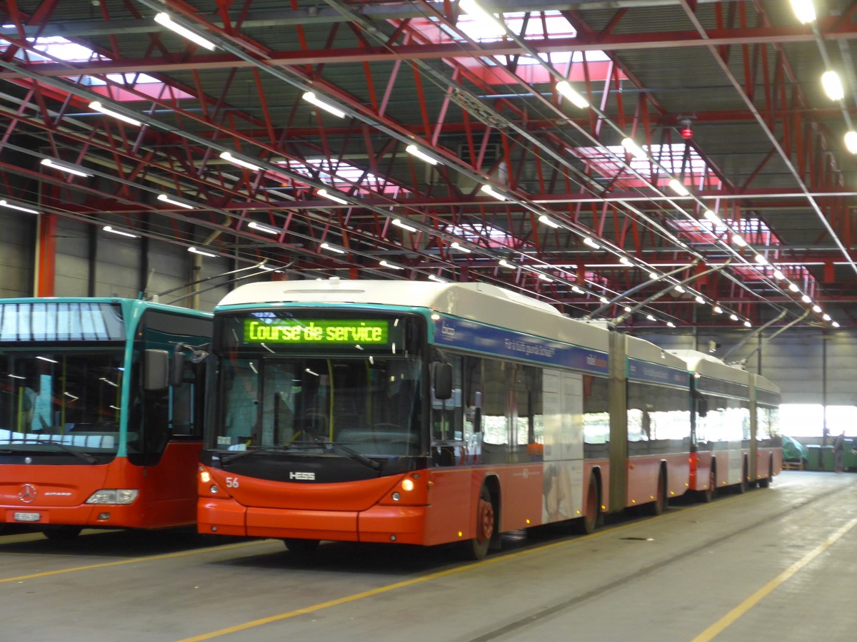 (159'495) - VB Biel - Nr. 56 - Hess/Hess Gelenktrolleybus am 28. Mrz 2015 in Biel, Depot