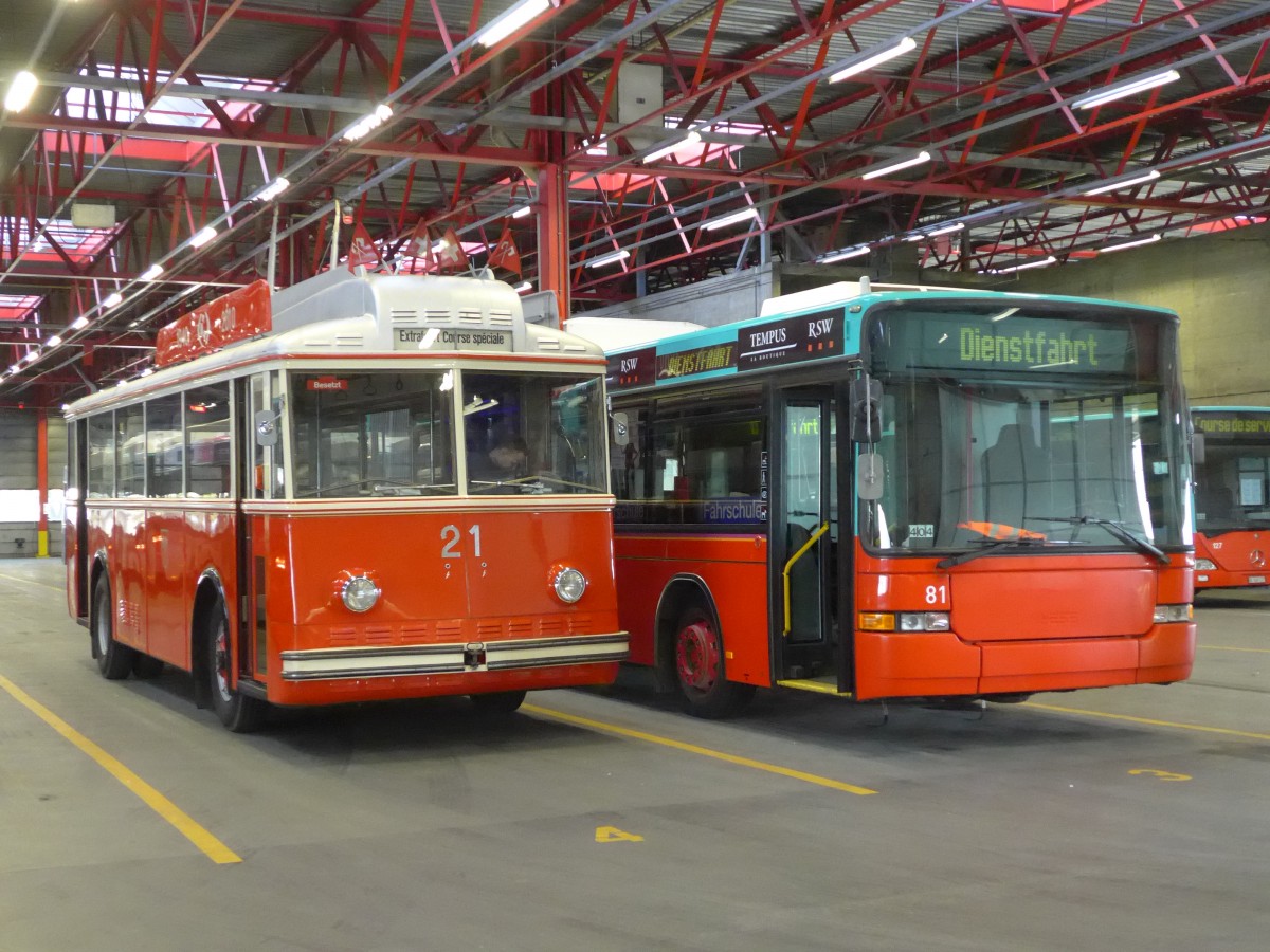 (159'497) - VB Biel - Nr. 21 - Berna/Hess Trolleybus am 28. Mrz 2015 in Biel, Depot