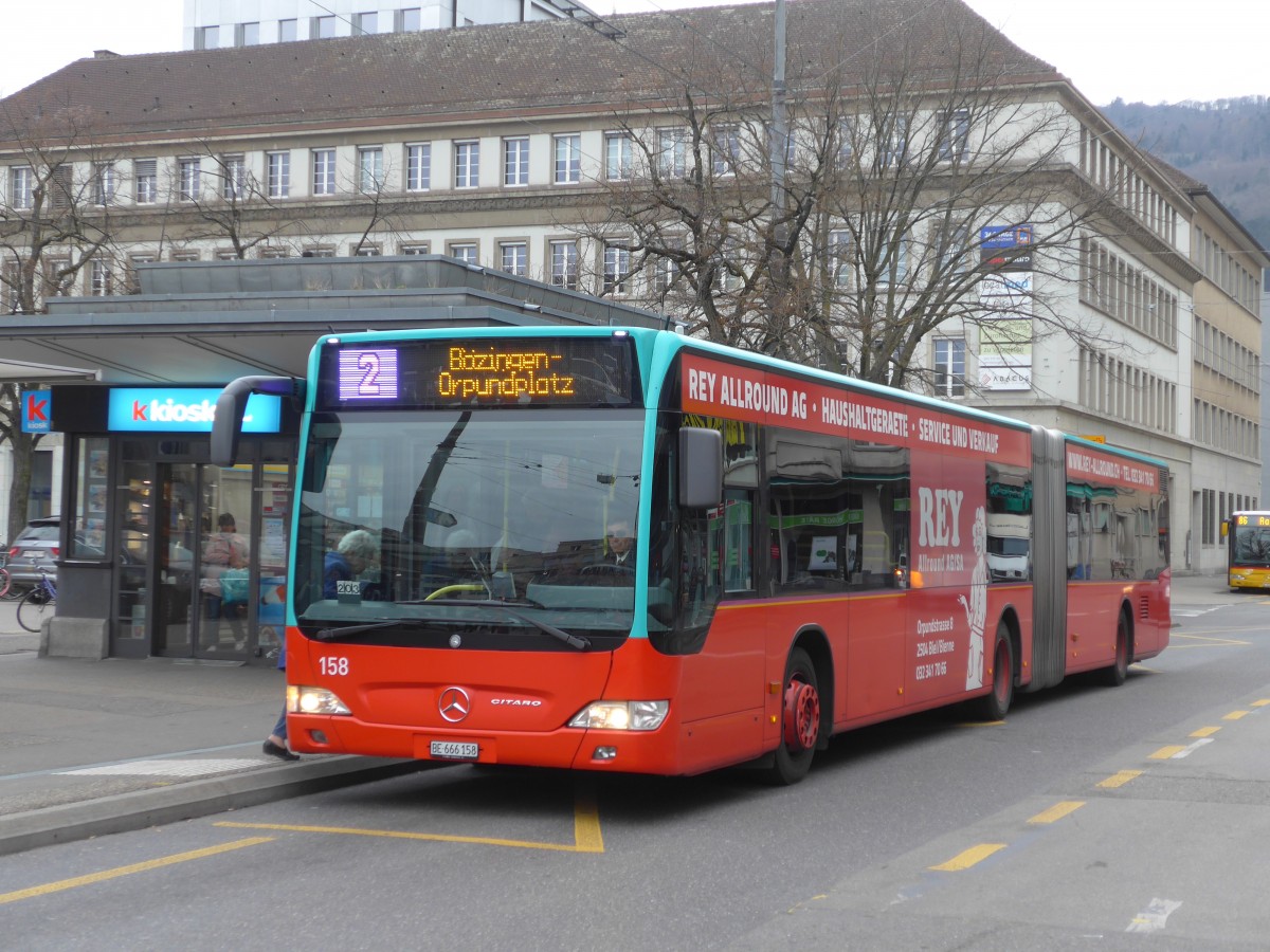 (159'519) - VB Biel - Nr. 158/BE 666'158 - Mercedes am 28. Mrz 2015 beim Bahnhof Biel