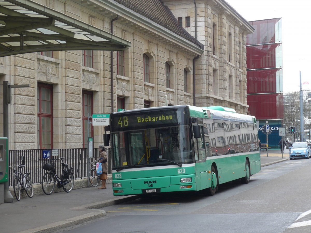 (159'718) - BVB Basel - Nr. 823/BS 2823 - MAN am 11. April 2015 beim Bahnhof Basel