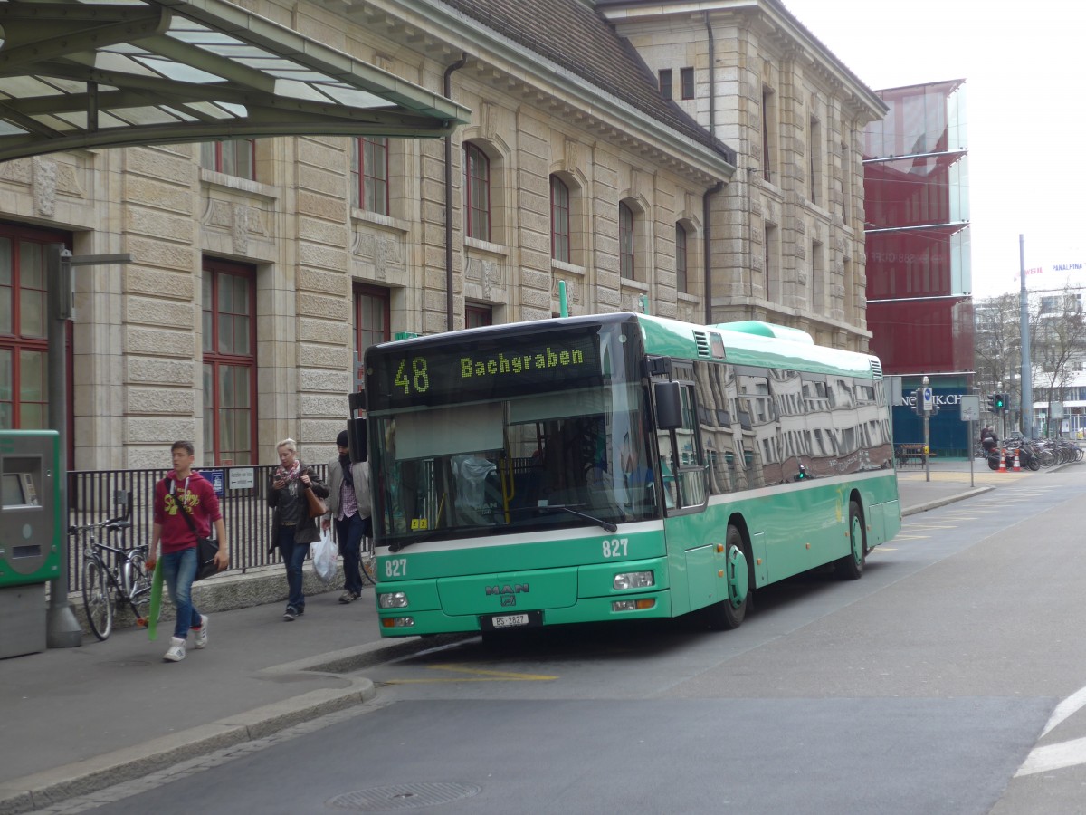 (159'723) - BVB Basel - Nr. 827/BS 2827 - MAN am 11. April 2015 beim Bahnhof Basel