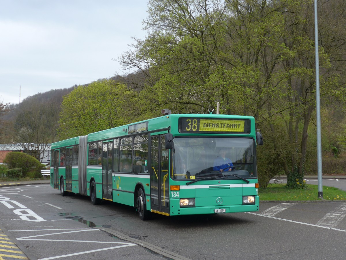 (159'794) - Aus der Schweiz: BVB Basel - Nr. 734/BS 3234 - Mercedes (ex VAG Freiburg/D Nr. 933) am 11. April 2015 in Grenzach-Wyhlen, Schulzentrum