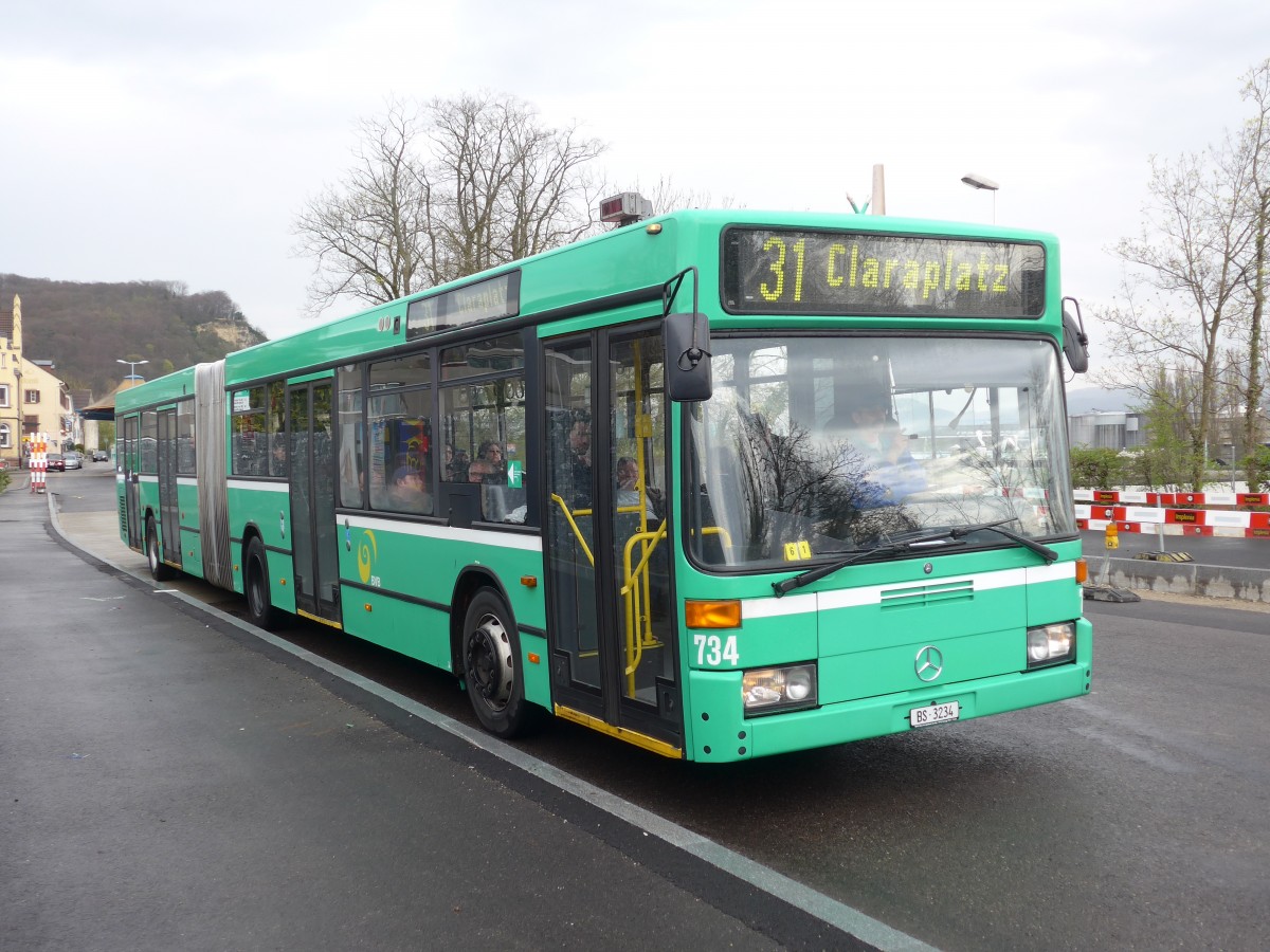 (159'808) - BVB Basel - Nr. 734/BS 3234 - Mercedes (ex VAG Freiburg/D Nr. 933) am 11. April 2015 in Riehen, Hrnli