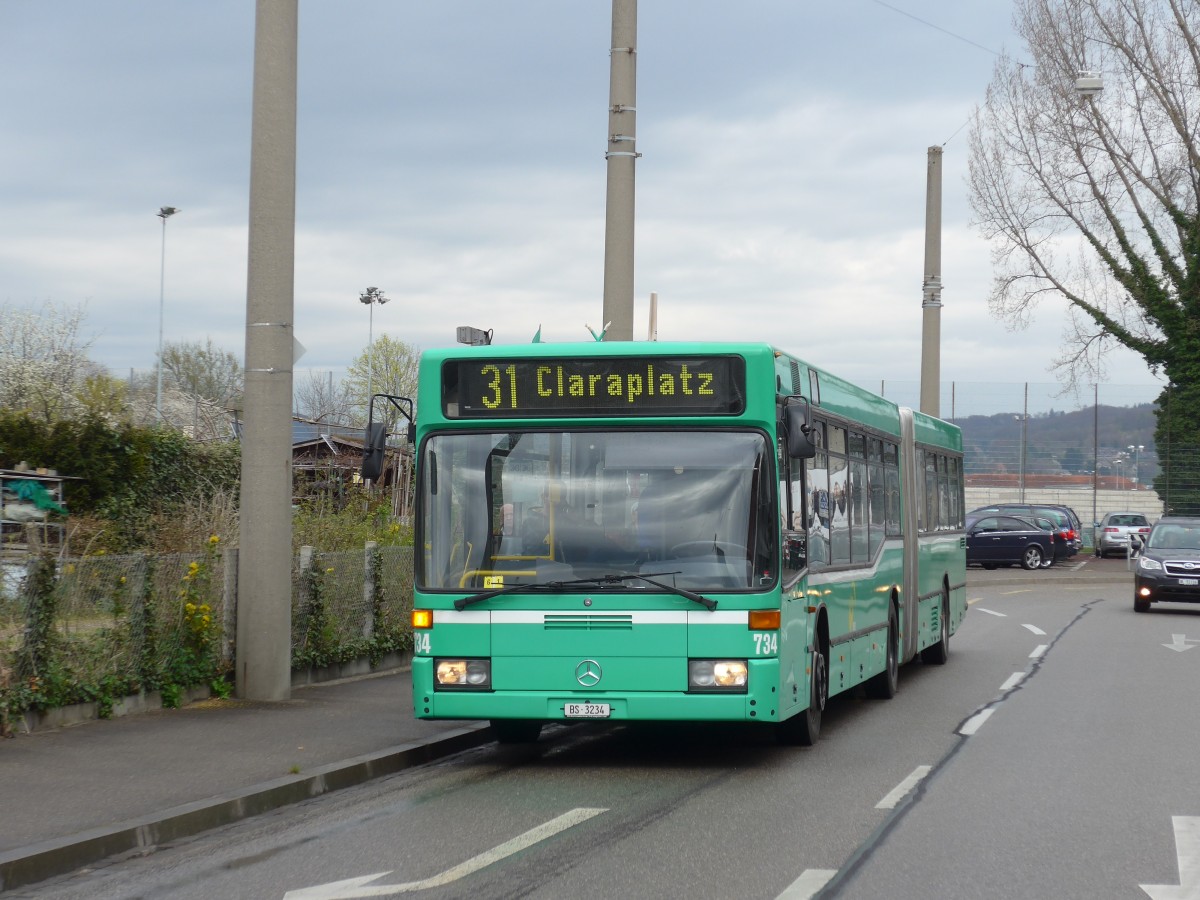 (159'816) - BVB Basel - Nr. 734/BS 3234 - Mercedes (ex VAG Freiburg/D Nr. 933) am 11. April 2015 in Basel, Rankstrasse