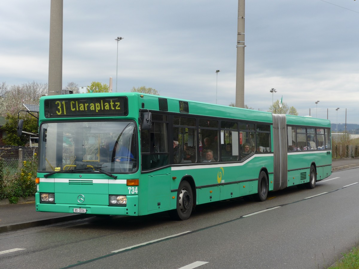 (159'817) - BVB Basel - Nr. 734/BS 3234 - Mercedes (ex VAG Freiburg/D Nr. 933) am 11. April 2015 in Basel, Rankstrasse