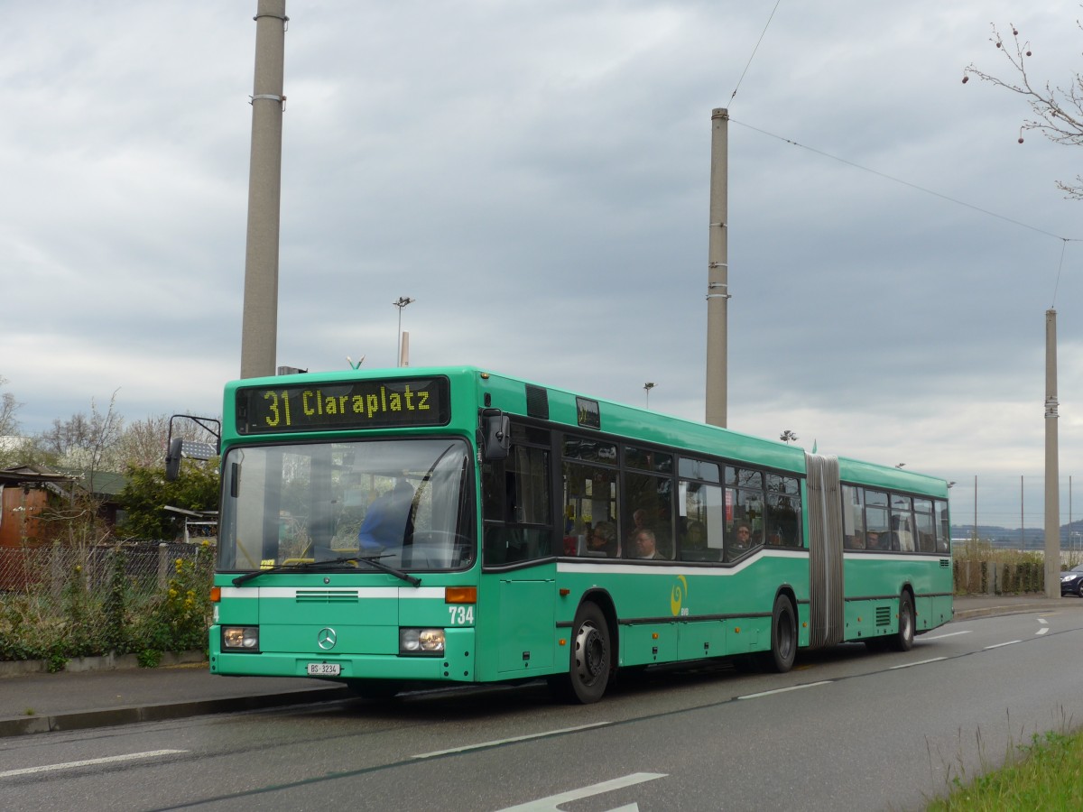 (159'818) - BVB Basel - Nr. 734/BS 3234 - Mercedes (ex VAG Freiburg/D Nr. 933) am 11. April 2015 in Basel, Rankstrasse