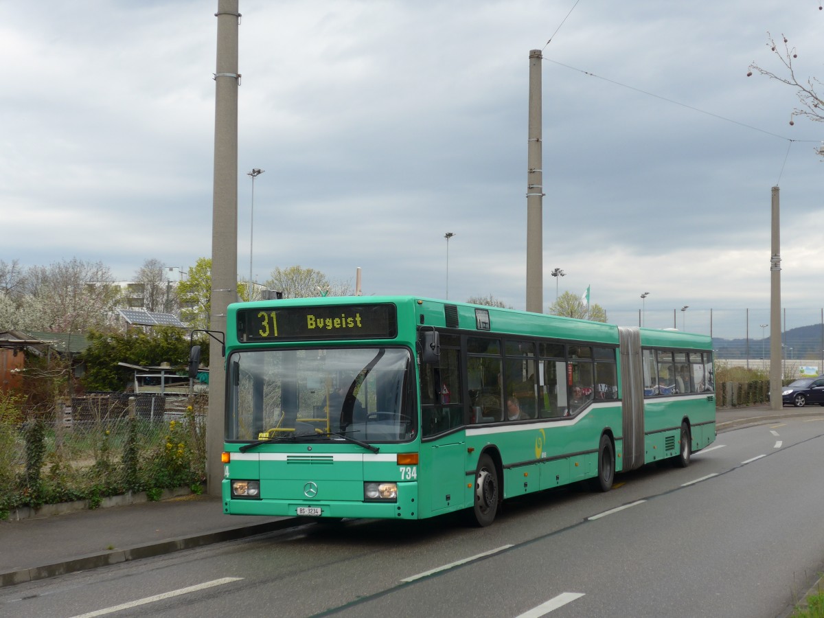 (159'821) - BVB Basel - Nr. 734/BS 3234 - Mercedes (ex VAG Freiburg/D Nr. 933) am 11. April 2015 in Basel, Rankstrasse