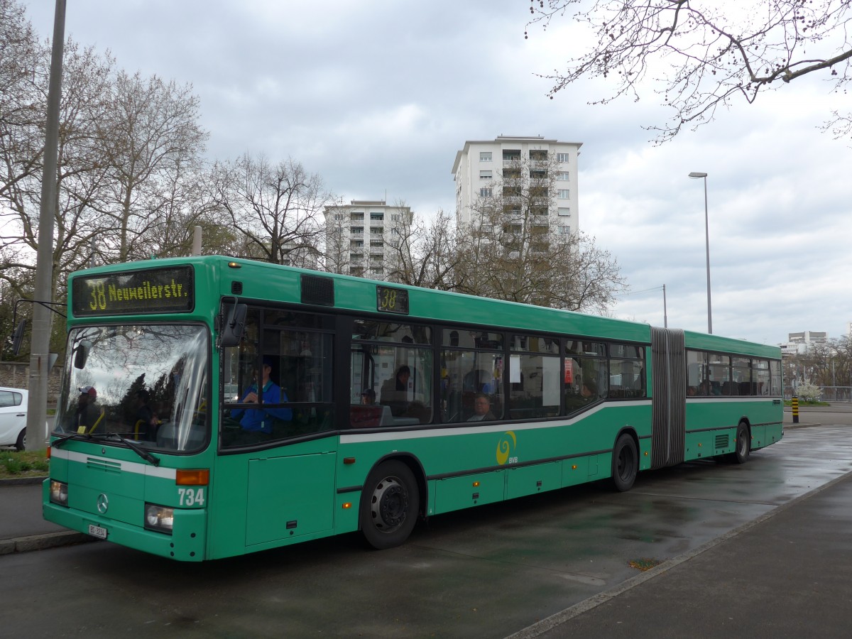 (159'828) - BVB Basel - Nr. 734/BS 3234 - Mercedes (ex VAG Freiburg/D Nr. 933) am 11. April 2015 in Basel, Kannenfeldplatz