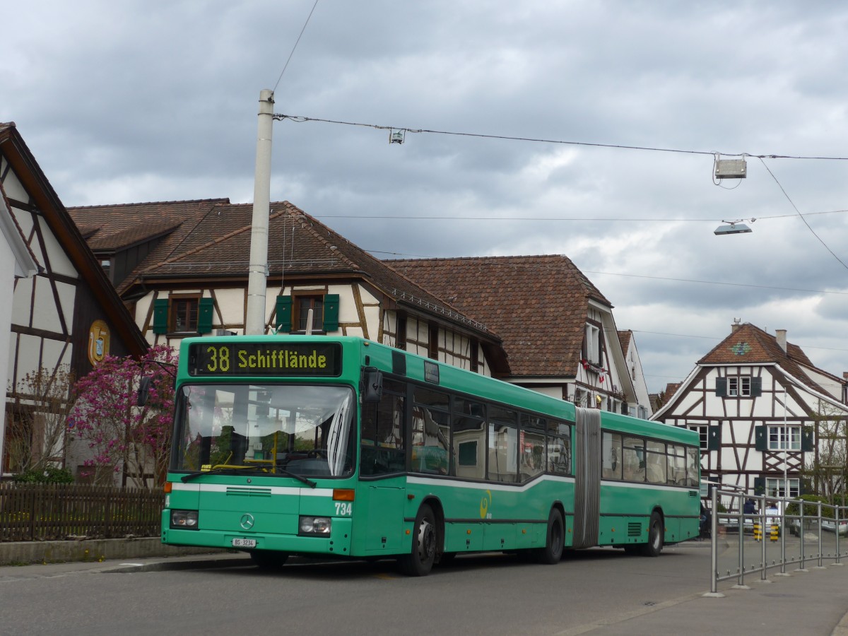 (159'832) - BVB Basel - Nr. 734/BS 3234 - Mercedes (ex VAG Freiburg/D Nr. 933) am 11. April 2015 in Allschwil