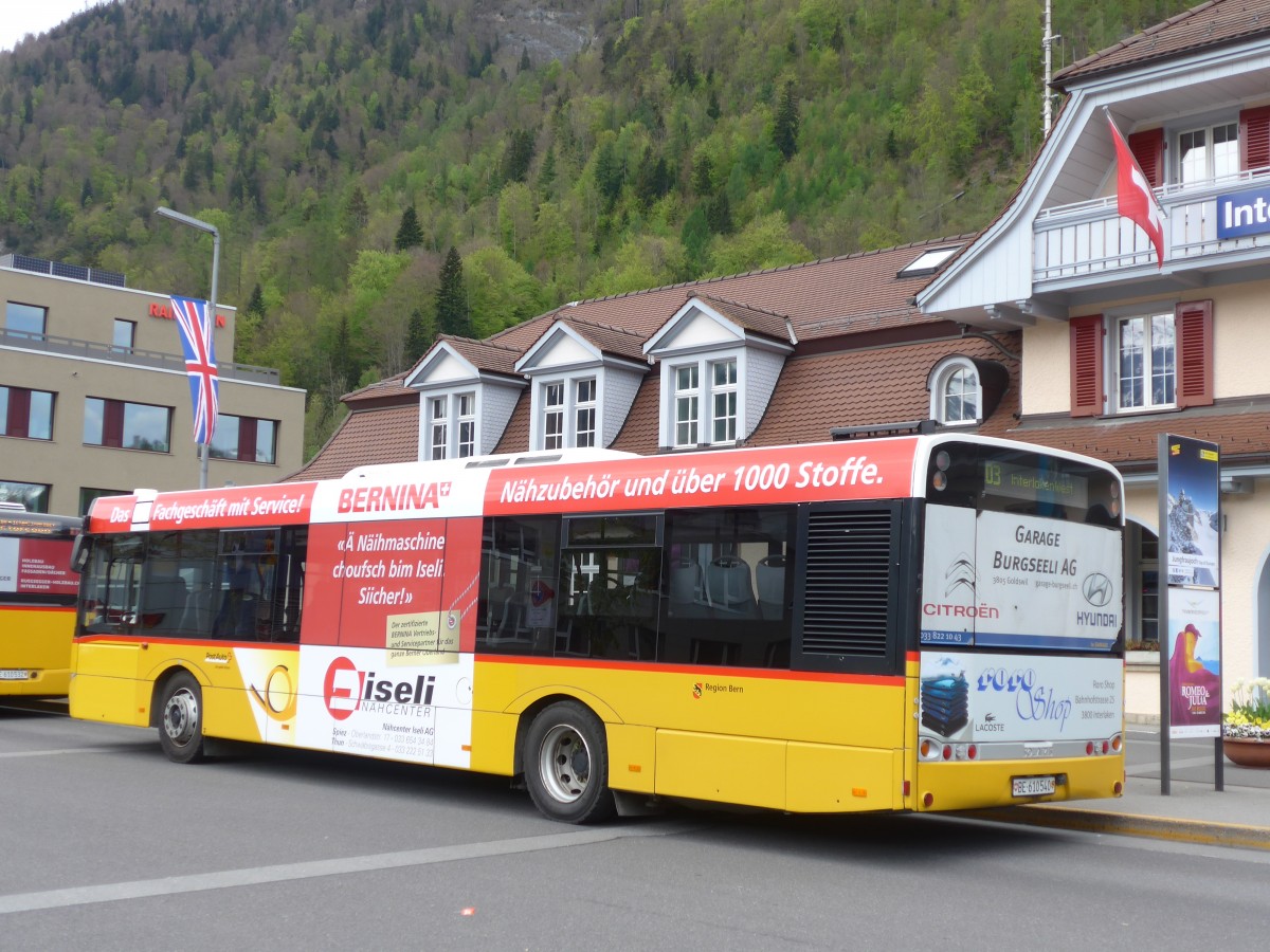 (160'051) - PostAuto Bern - BE 610'540 - Solaris am 26. April 2015 beim Bahnhof Interlaken Ost