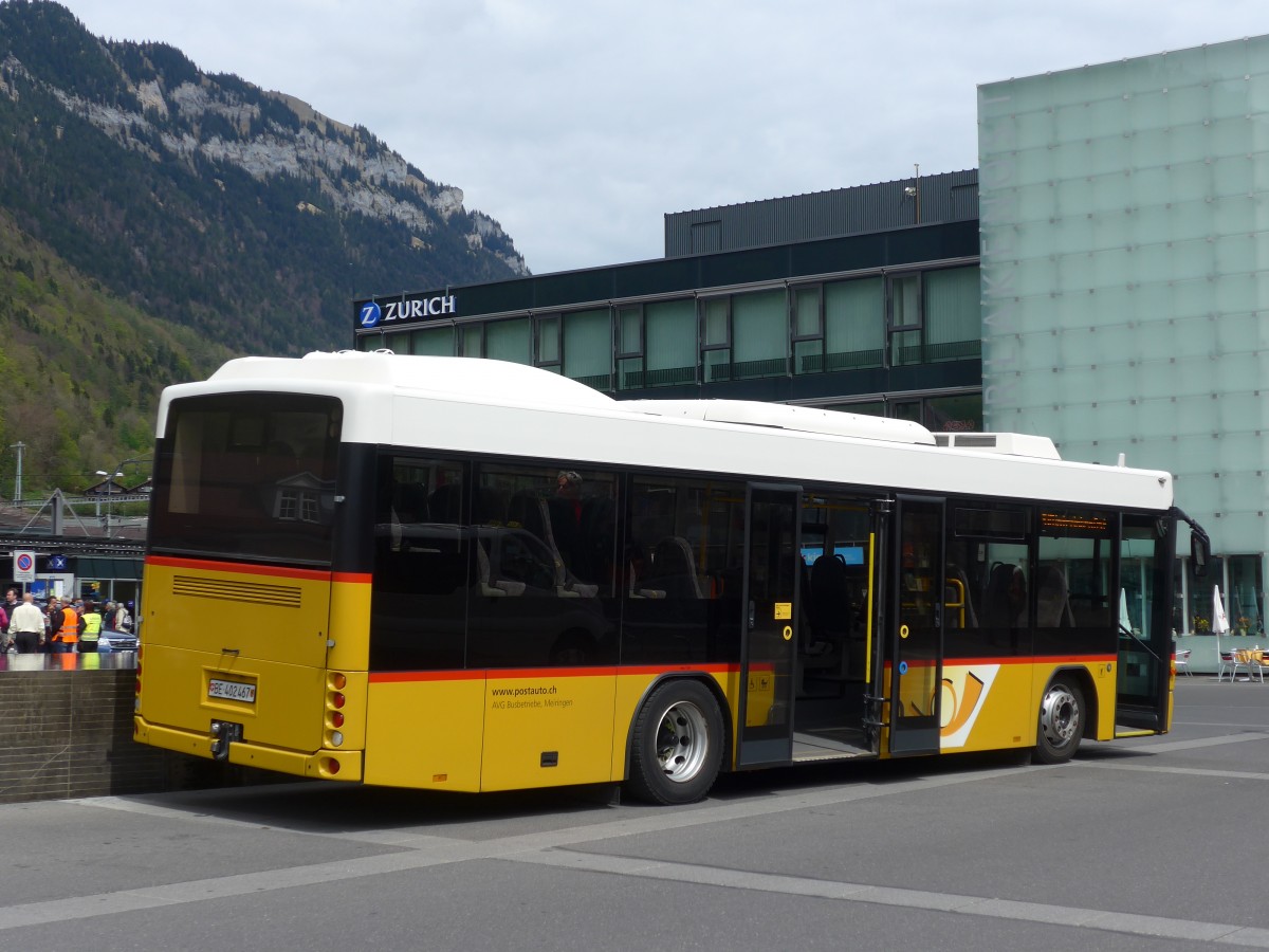 (160'080) - AVG Meiringen - Nr. 67/BE 402'467 - Scania/Hess (ex Nr. 76; ex Steiner, Messen) am 26. April 2015 beim Bahnhof Interlaken Ost