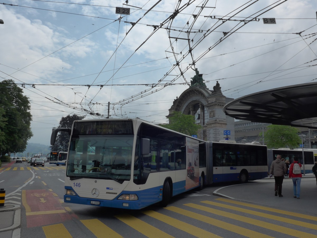 (160'655) - VBL Luzern - Nr. 146/LU 15'008 - Mercedes (ex Heggli, Kriens Nr. 708) am 22. Mai 2015 beim Bahnhof Luzern