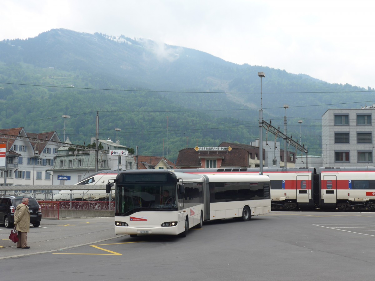 (160'678) - AAGS Schwyz - Nr. 85/SZ 118'685 - Solaris (ex VR La Chaux-de-Fonds Nr. 261) am 22. Mai 2015 beim Bahnhof Arth-Goldau