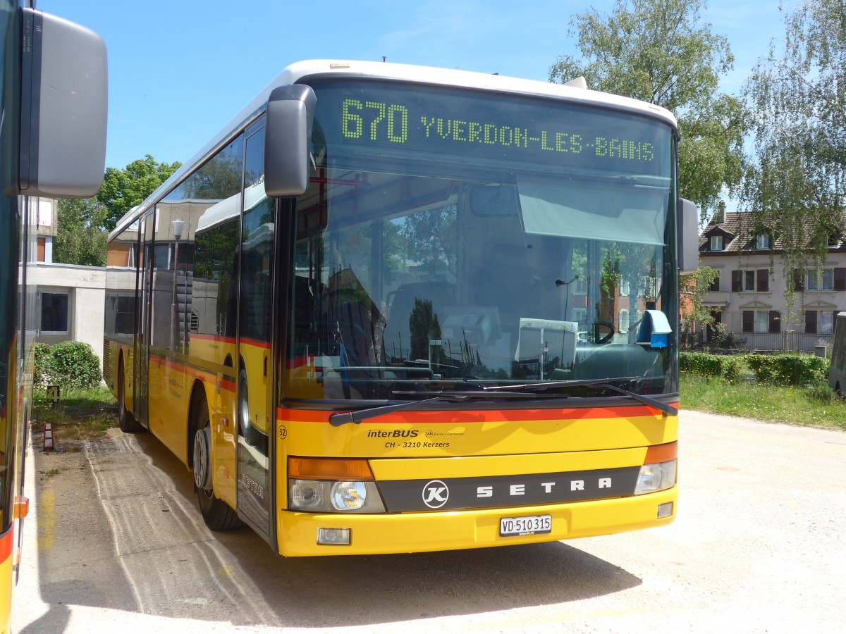 (161'328) - Interbus, Yverdon - Nr. 52/VD 510'315 - Setra (ex FuniCar, Biel Nr. 21; ex CarPostal Ouest; ex P 25'604) am 28. Mai 2015 in Yverdon, Postgarage (Einsatz PostAuto)